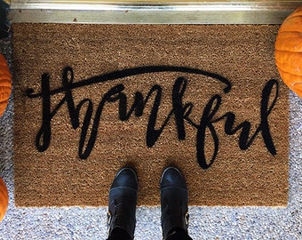 Thanksgiving Doormat- Thankful- Hand Painted