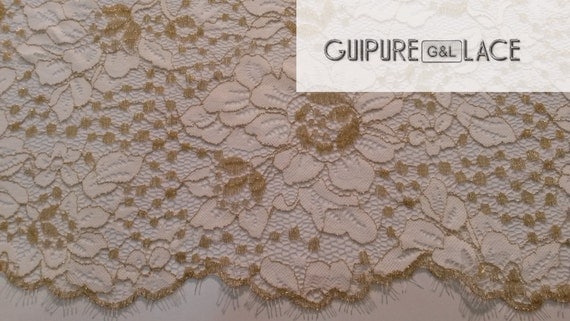 Gold lace fabric,luxury lace fabric, high quality gold French chantilly lace fabric, sold by the yard