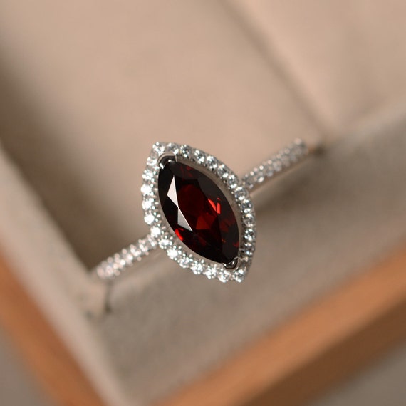 Marquise cut engagement ring red garnet sterling silver