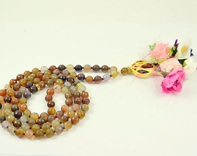 flower pendant muslim bridal rosary, tasbeh gemstone beads, subhah beads, prayin beads, misbaha beads, religious gemstone beads, turkish bea