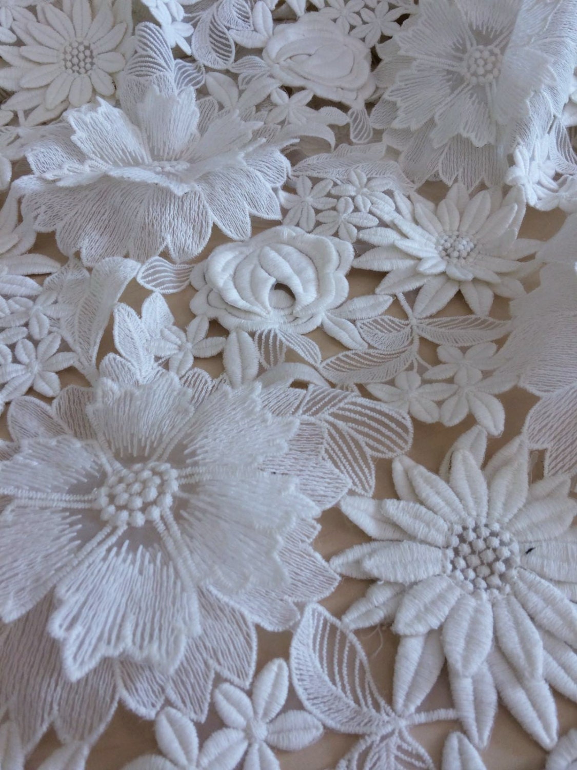 3D white flower lace fabric Wedding lace by ImperialLingerie