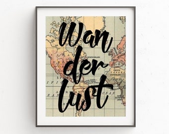 Wanderlust Print, Map Art, Wanderlust Poster, Map Wall Art, Typography Wall Art, Wanderlust Wall Art, Wanderlust Art, Map Print