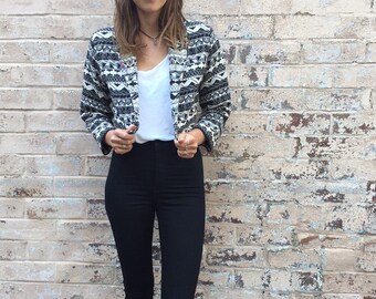 Vintage Aztec Navajo Print Cropped Jacket
