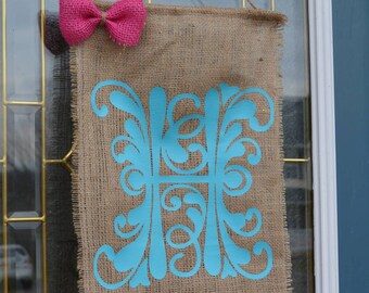 Spring door hanger, Personalized door hanger, Initial door hanger, Burlap door hanger, wedding gift, house warming gift