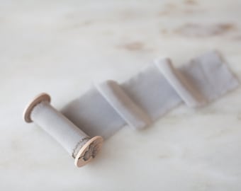 storm, gray silk ribbon, 2.5" wide, by the yard: hand made, plant dyed.