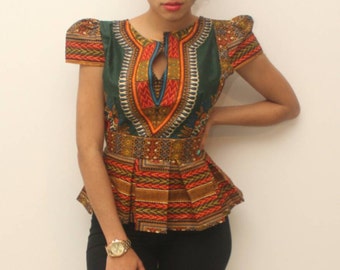 Dashiki green pleated top