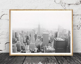 New York Print, Black and White Photography, New York City Skyline Photo, Printable Large Wall Art Poster, Empire State Building, City Scape