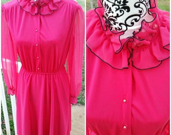 Pink and Black Ruffled Neck/Sheer Arm Dress
