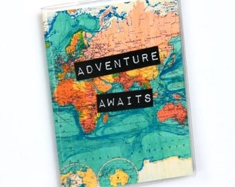 Passport Cover, Passport Holder, Passport Case, Travel Gift Idea, Vintage World Map, Adventure Awaits, Wanderlust, Wedding Gift, Graduation