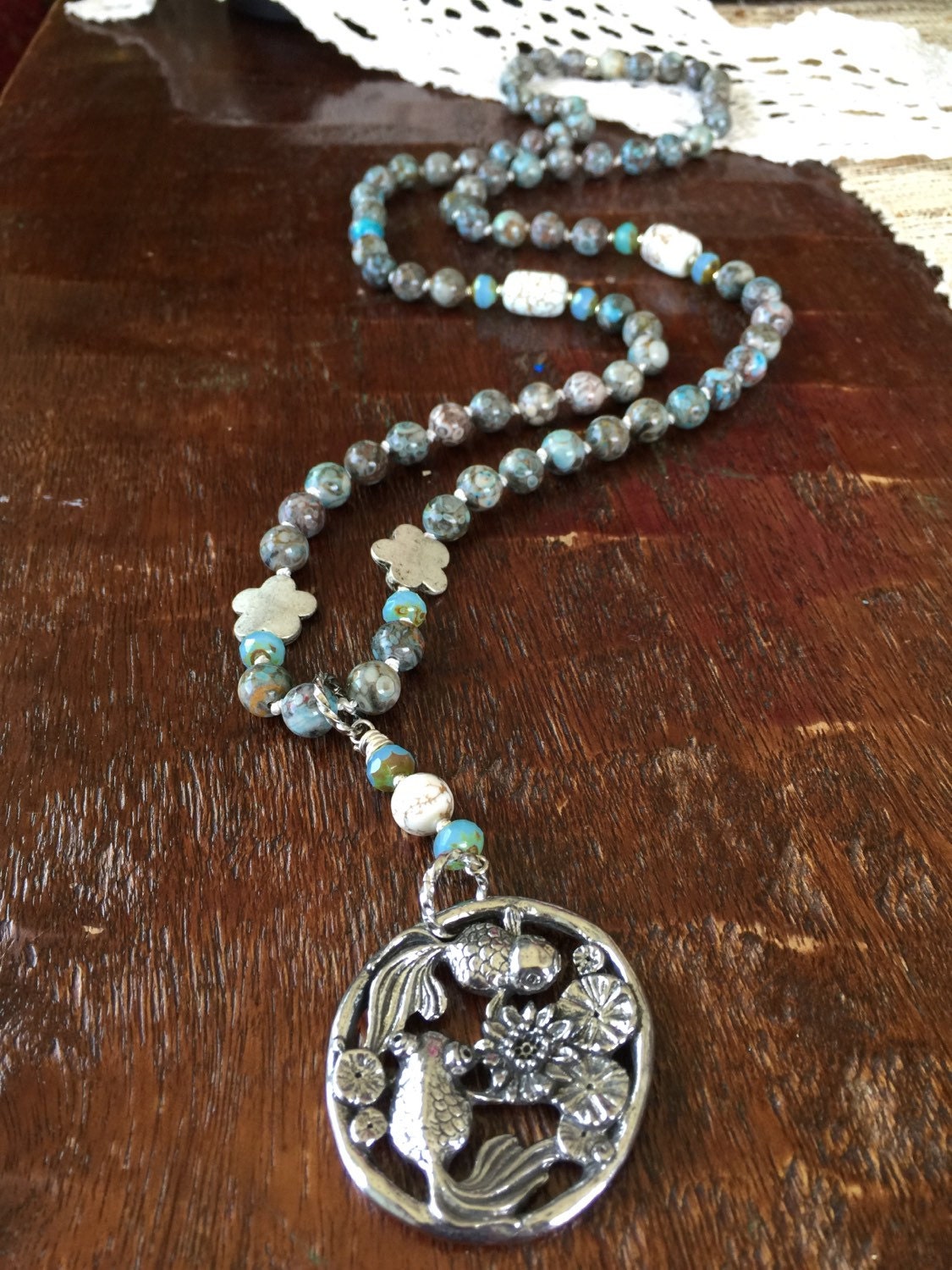 Long beaded necklace / long knotted necklace / by DeviaImbued