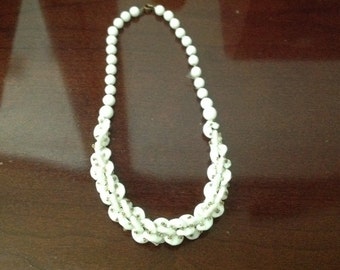 Vintage 1940's White Glass Bead Necklace