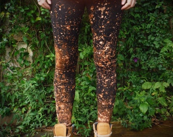 Black Galaxy Leggings Bleached Yoga Pants Hand Dyed Patterned Women's Men's Unisex Ladies Meggings