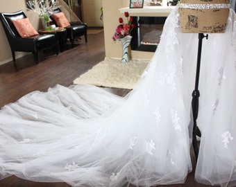 train lace tulle skirt detachable anastasia couture cape crystal soft bridal