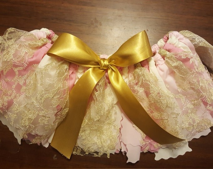SPECIAL EDITION TUTU Unique Golden Lace Pink Princess Tutu Gold Flower Girl Skirt Pretty in Pink Birthday Outfit Fabric Lace Tutu sparkly