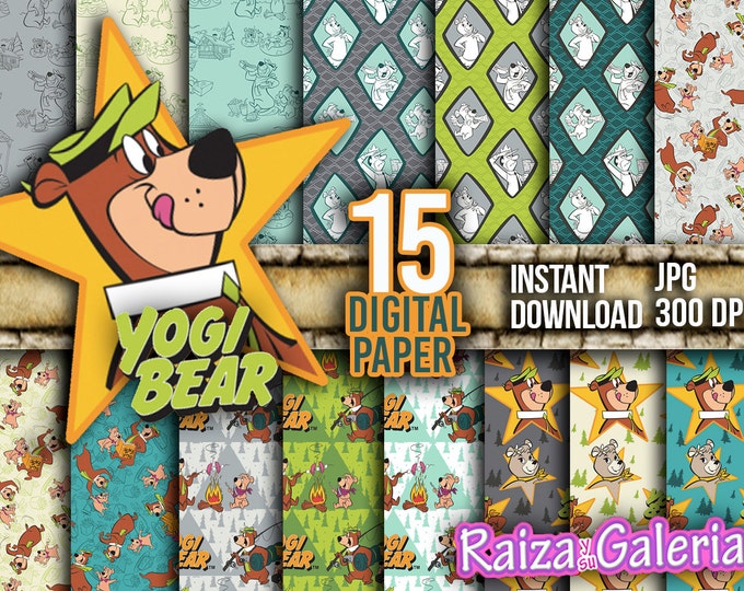 AWESOME YOGI Bear Digital Paper. Instant Download - Scrapbooking - Hannah-Barbera YOGI Bear Printable Paper Craft!
