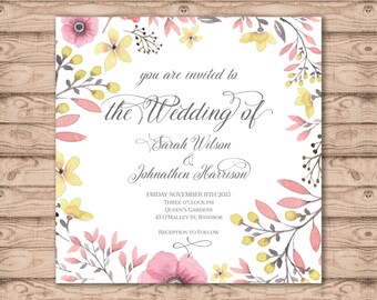Watercolour Wedding Invitation - Print at Home File or Printed Cards - Desert Reef Watercolour Wedding Invitation - Personalised Invite