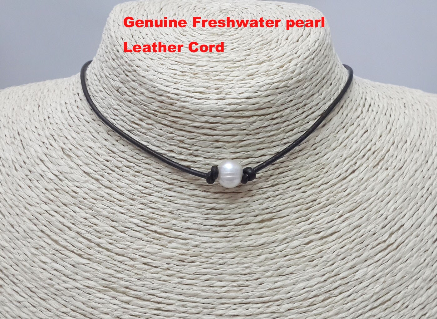 Leather Cord Choker Freshwater Pearl Necklace Single Pearl