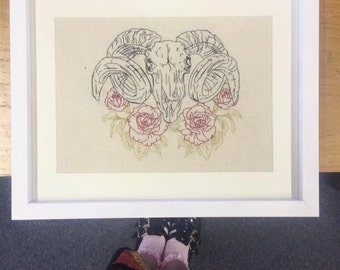 Framed rams head embroidery