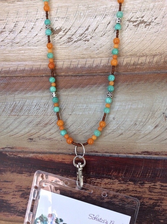 Beaded Lanyard Womens Lanyard With ID Holder ID by SchatzisBeads