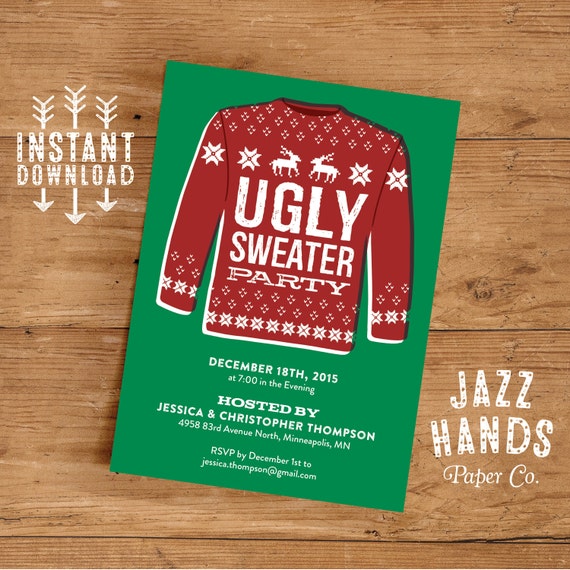Ugly Sweater Invitation Template DIY Printable Holiday