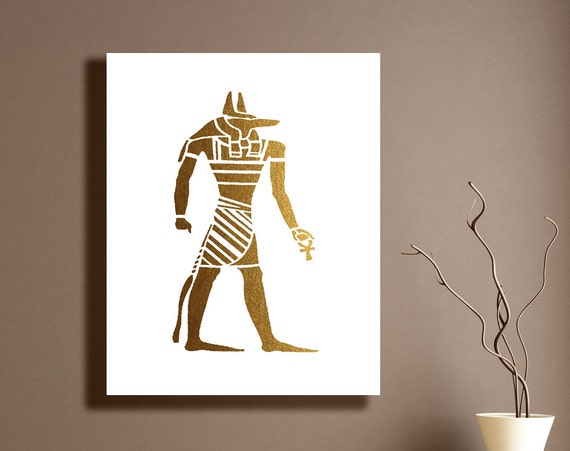 Egyptian Gold White Print Silhouette God Anubis The Jackal