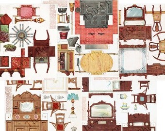 Paper Doll House Furniture 5 Pages 1895 Printable Reproduction Antique Victorian Miniatures