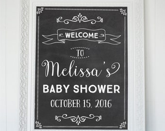 Welcome Baby Shower Sign, Chalkboard Welcome Printable Sign, Personalized Printable Chalkboard Poster, Chalkboard Baby Shower Sign