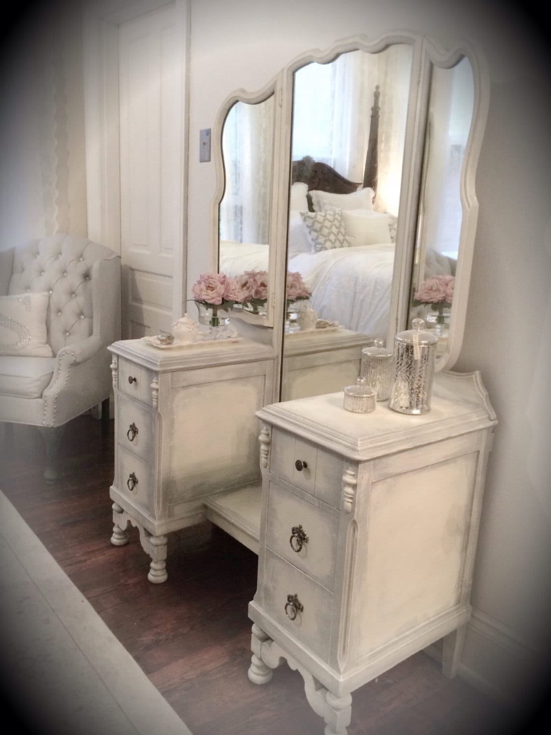 SOLDAntique White Vanity Vintage Cottage French Country