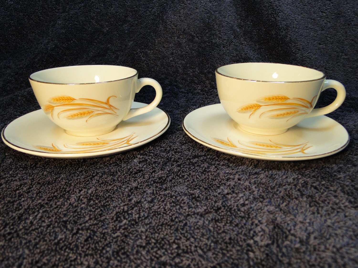 Homer Laughlin Golden Wheat Tea Cup And Saucer Sets TWO