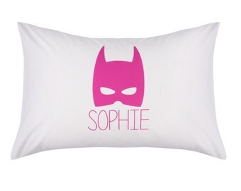 Batman Batgirl Pillowcase | Kids Pillows | Pink Bedding | Personalised Batman Pillow Case | Cotton | Batman Bedding | Kids Pillows