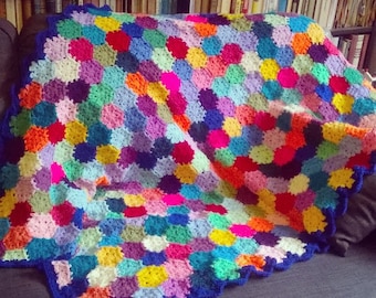 Colourful Hexagonal Granny Square Crochet Blanket