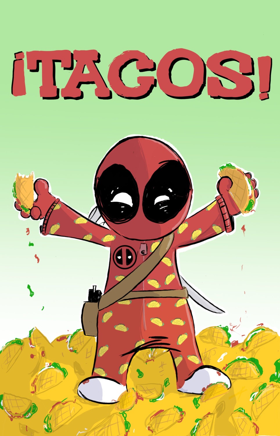 DeadPool Tacos Comic Sized Art Print by MarcusRoccoCartoons