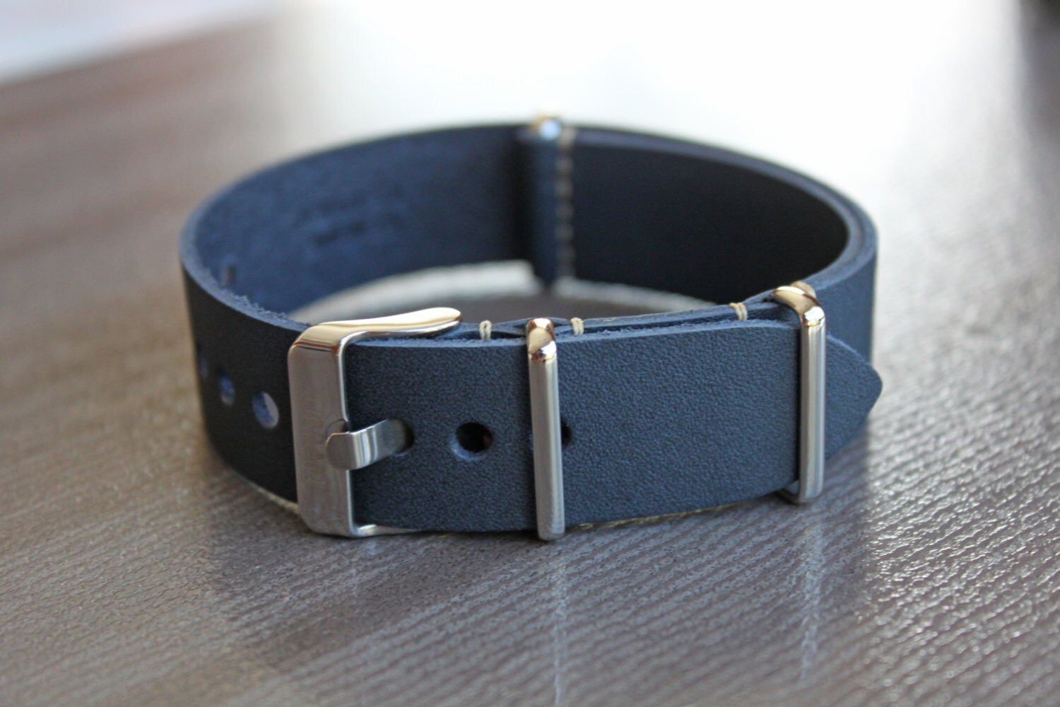 22mm Genuine Leather Watch Straps in Rugged Navy Blue