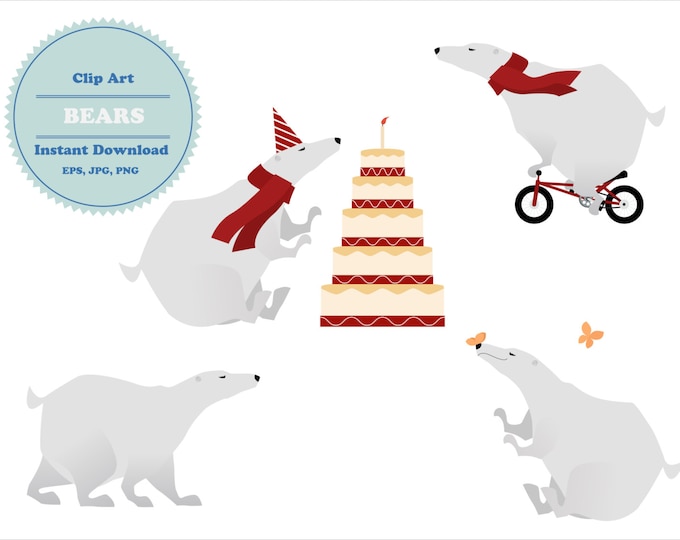 Bear clipart, Sticker, Scrapbooking, Animal Clipart, Instant Download, JPG, PNG, EPS