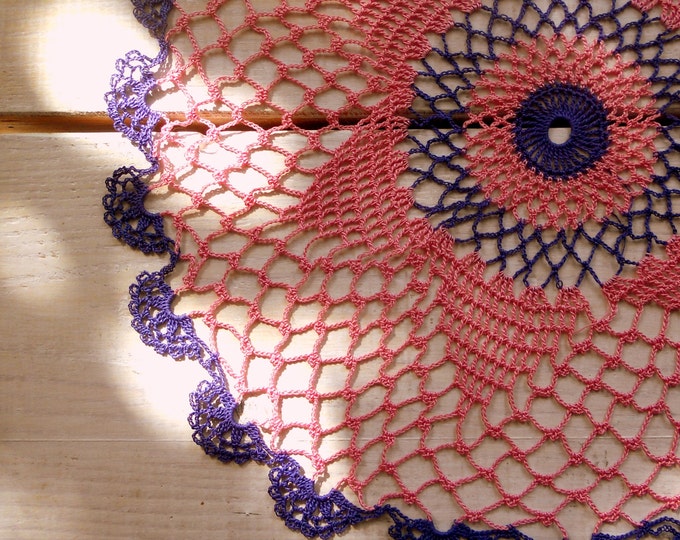 14 inch Pink Purple Crochet Lace Doily, Victorian Style Home Interior Decoration, Crochet Tablecloth, Gift for Her, Housewarming Gift, Decor