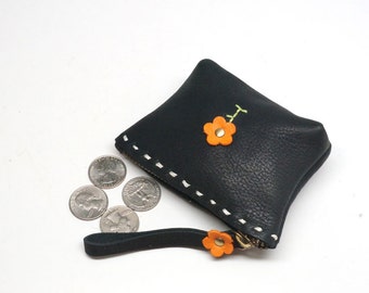leather small coin purse,hand stitched leather coin bag, leather minimal wallet,leather change purse, Purse for change, small coin purse