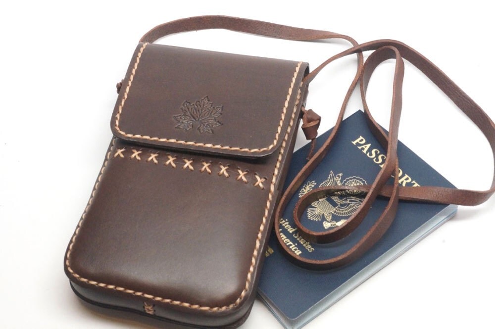 Leather phone neck bag Leather neck pouch travelnecklace
