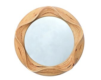 Round wall mirror - Wooden decorative mirror for bathroom, bedroom, living room or dining room