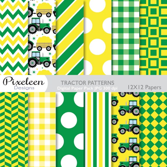 Tractor Digital Paper Tractor Patterns Green by PixeleenDesigns