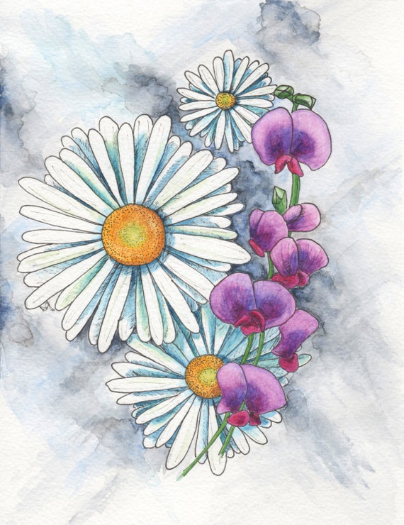 April Birthday Card Daisy & Sweet Pea Greeting Card