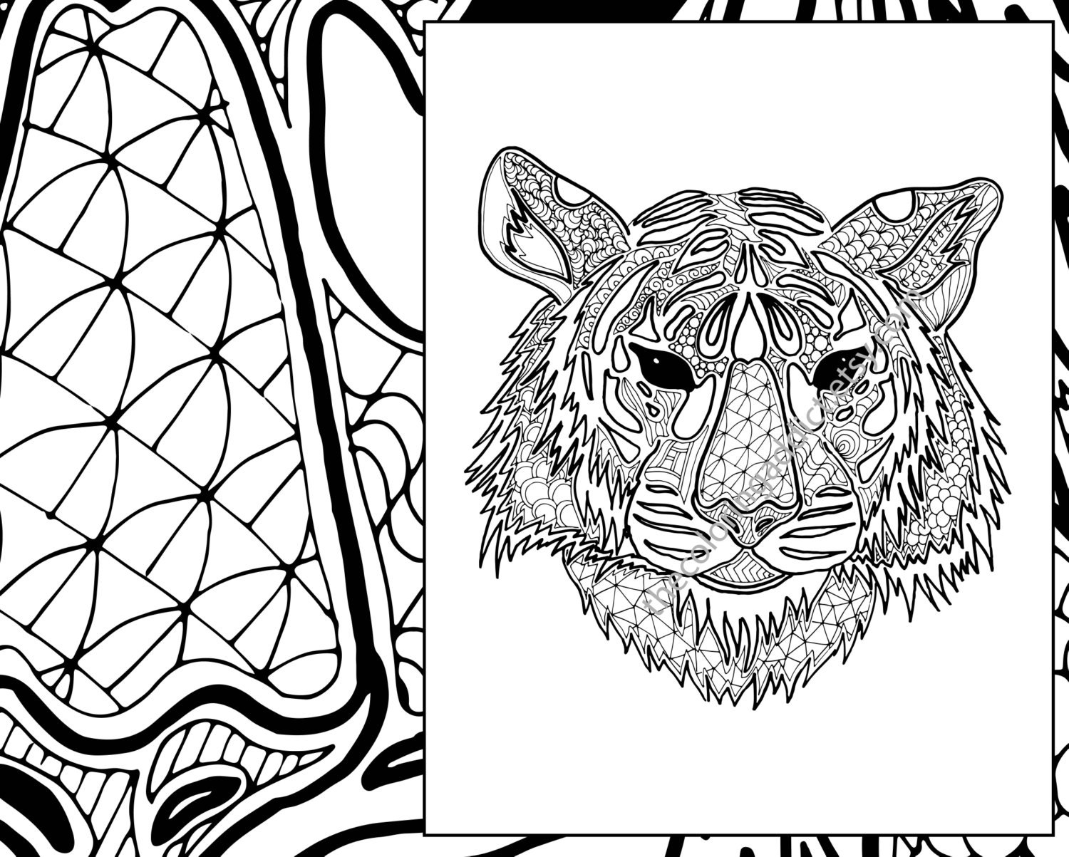 Download digital tiger coloring sheet animal coloring pdf zentangle