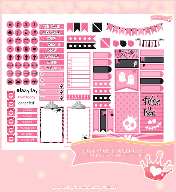 Halloween Pink | Printable Planner Stickers | Happy Planner | Instant Digital Download with Silhouette file