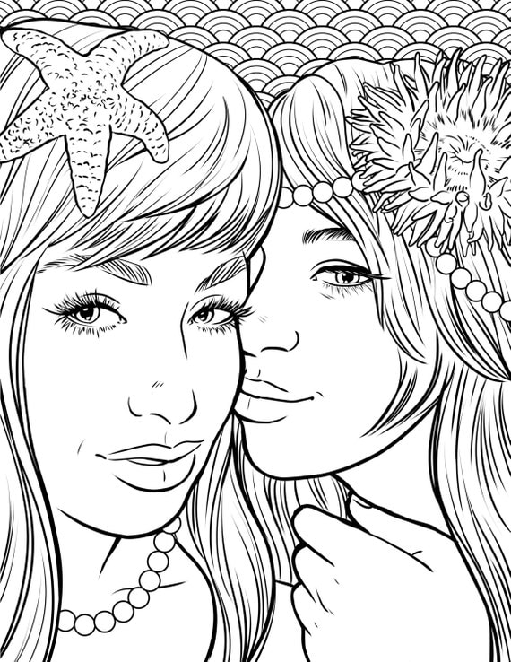 Download Items similar to Pretty Mermaids Makeup Coloring Page | Coloring Page for Adults on Etsy