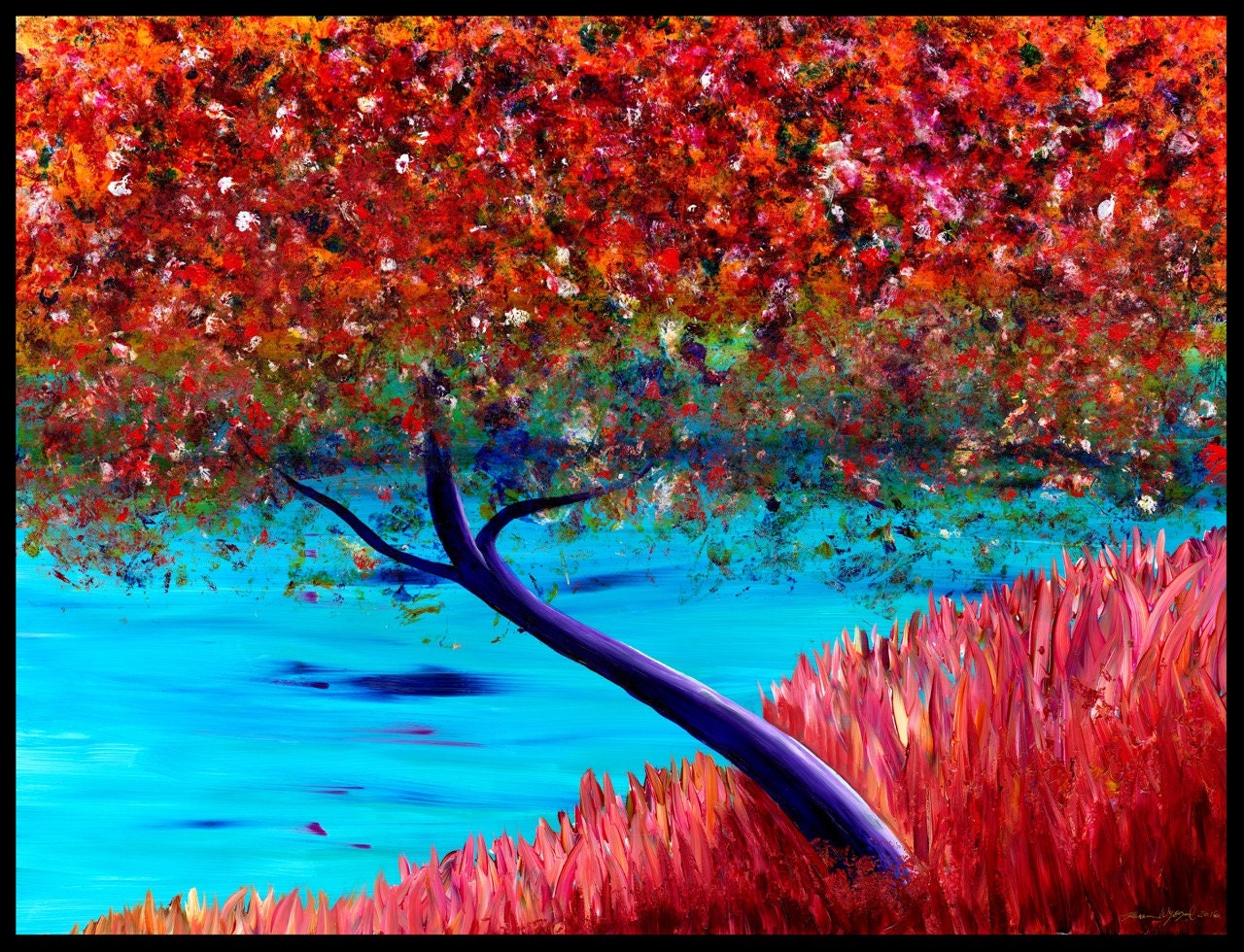 Autumn Riverside / Abstract Painting / Original Acrylic