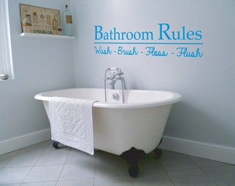 Bathroom Rules Monkey Vinyl Wall Decal - Funny Bathroom Wall Art Lettering Sticker