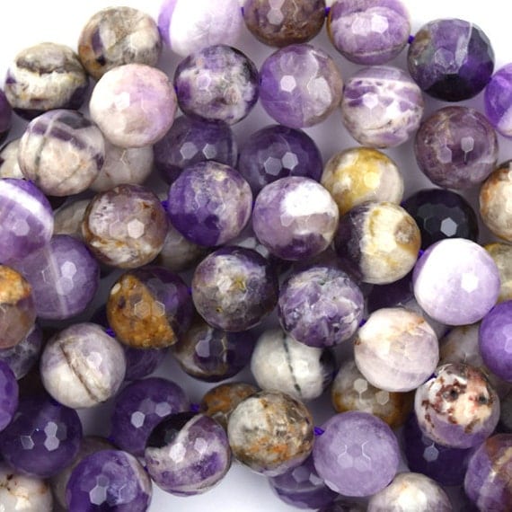 10mm faceted natural amethyst round beads 15.5" strand 36891