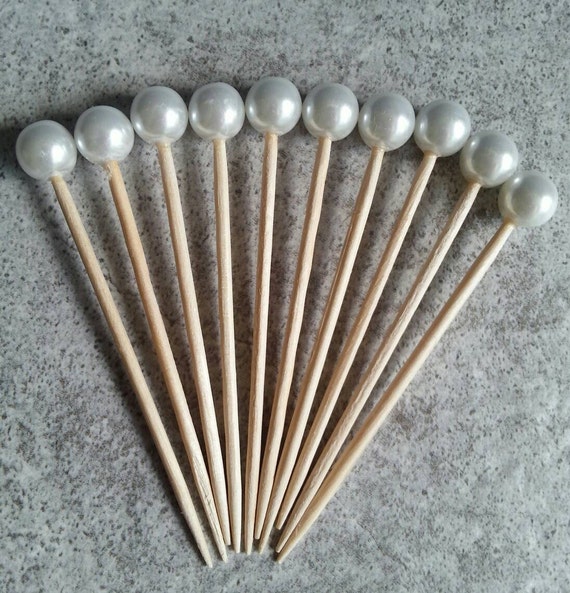 40 White glass pearl cocktail picks toothpicks hourderves