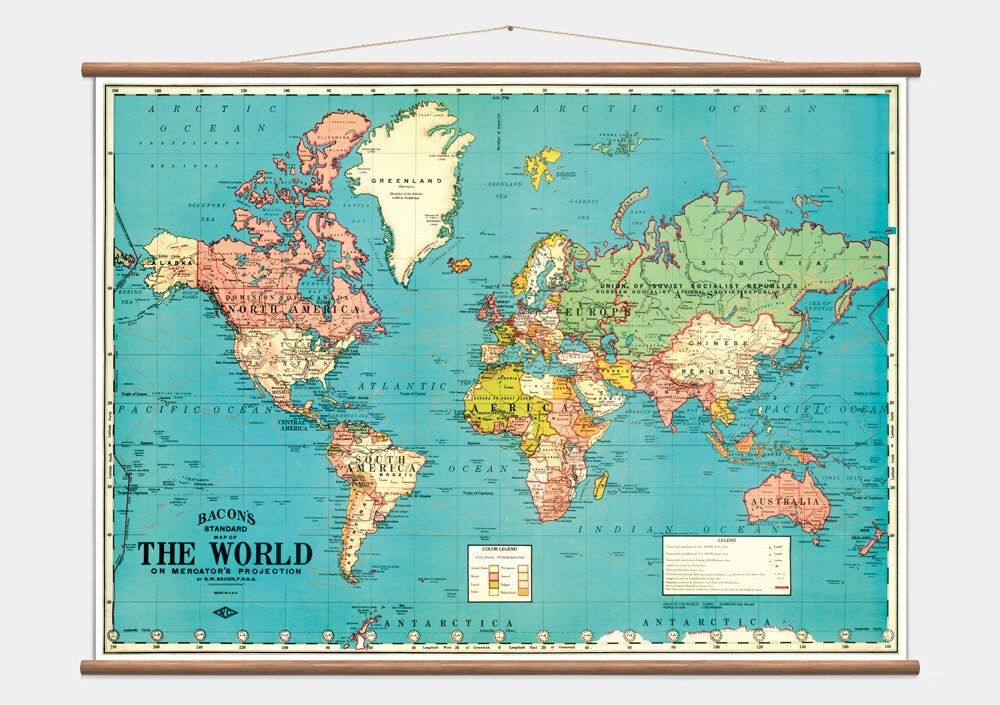 Pull Down Wall Map The World