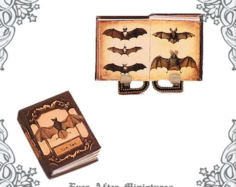BAT Dollhouse Miniature Book – 1:12 Bat Miniature Encyclopedia Antique Bat Book – Vampire Bat Halloween Miniature Book Printable DOWNLOAD