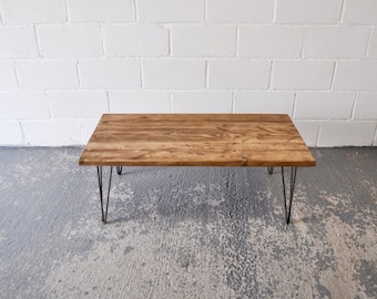 Reclaimed Wood Coffee Table Industrial Rustic Vintage Scaffold Wood Table Rustic Scaffold Board Furniture Steel Hairpin legs Bespoke Table